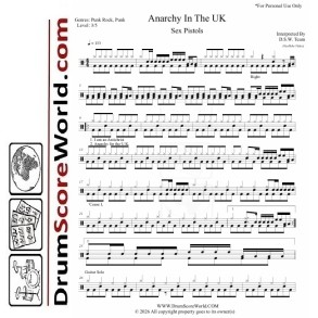 Sex Pistols - Anarchy in the UK - Drum Sheet